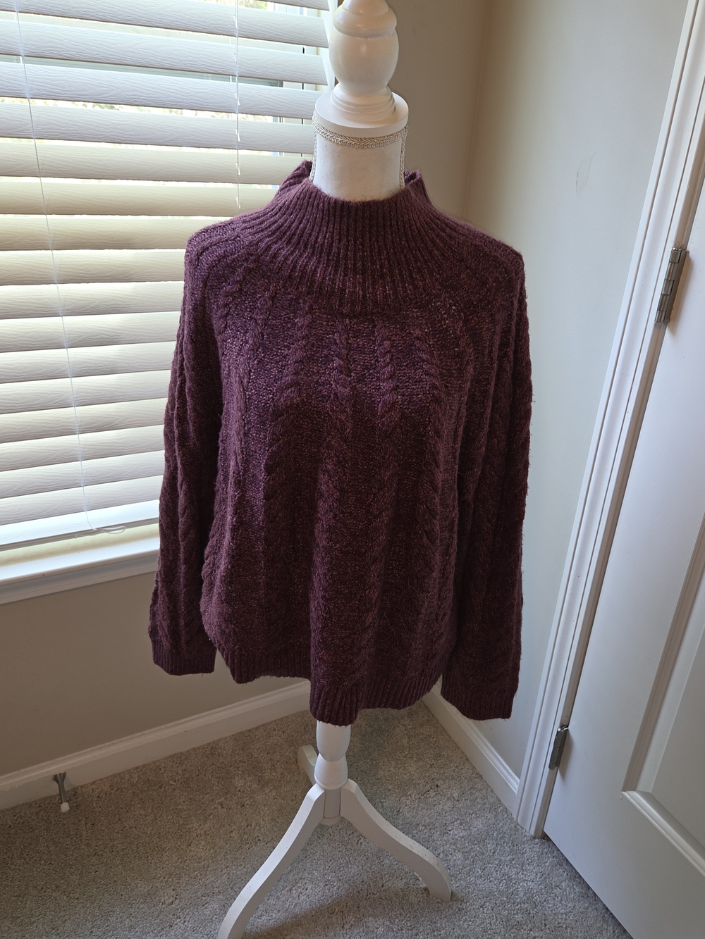 Knox Rose Cable Knit Turtleneck Sweater in Plum